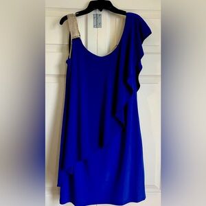 Blue One-Shoulder Dress with Silver Strap-New
